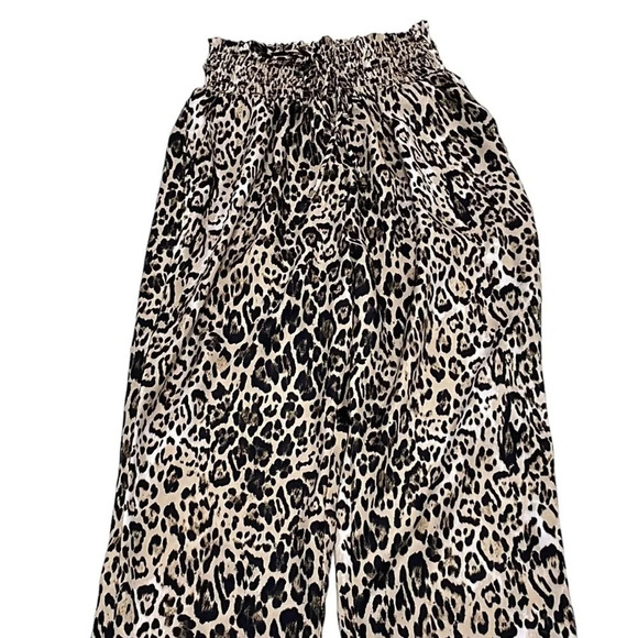 WAYF Pants Elastic Waist Flowy Cheetah Print Brown Black Size Medium M - Picture 2 of 11